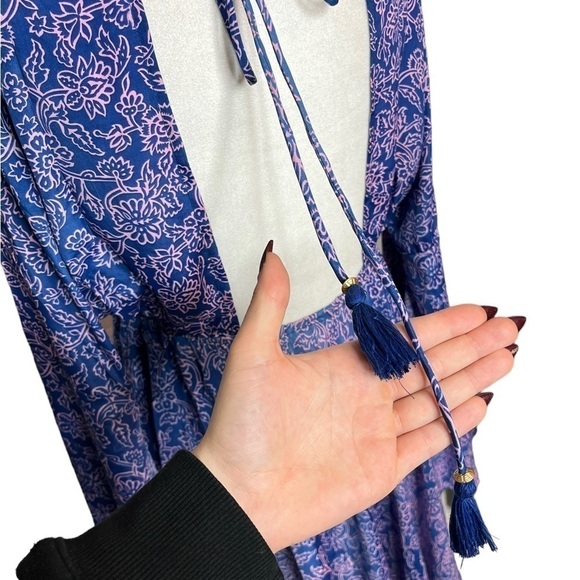 Artisan Bohemian Purple Floral bell sleeve high waisted Mini Dress size M/L, NWT - Picture 4 of 10